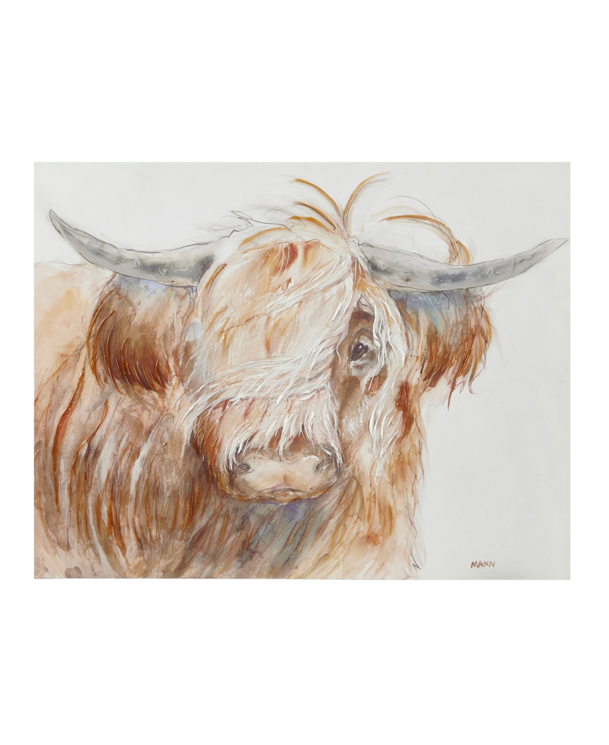 Ink+ivy Windswept Hand Embellished Highland Bull Canvas Wall Art In Brown