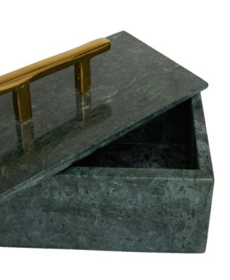 Real Marble Box with Gold-Tone Bar Handles Set of 3 - 12", 10", 8" W