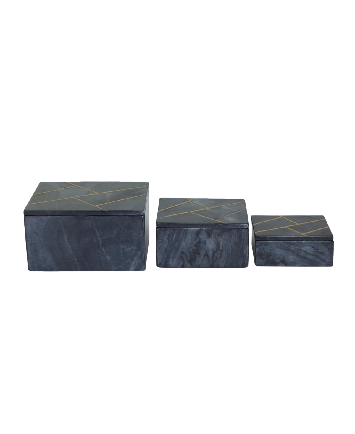 Shop Rosemary Lane Real Marble Box With Gold-tone Linear Lines Set Of 3 In Black
