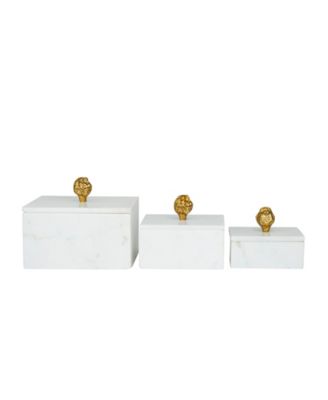 Real Marble Box with Gold-Tone Finial Set of 3 - 9", 7", 6"W