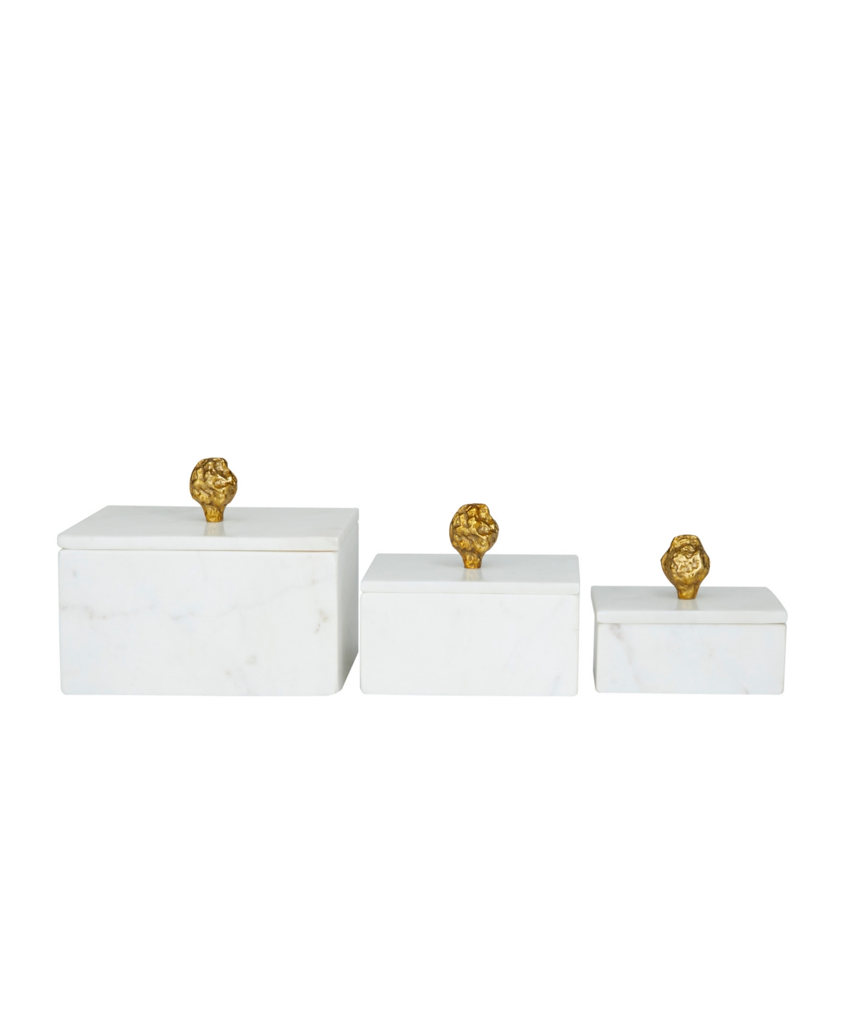 Rosemary Lane Real Marble Box With Gold-tone Finial Set Of 3 In White