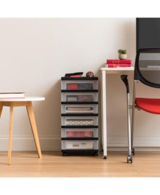 USA Craft Organizers and Storage, Rolling Storage Cart for Classroom Supplies, Storage Organizer for Art Supplies, Drawer Top Organizer for Small Parts, 6 Drawers, Black/Clear