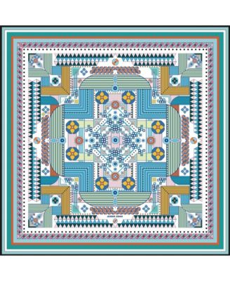 Double Sided Silk Scarf of Reconstruction with Shapes in Blue