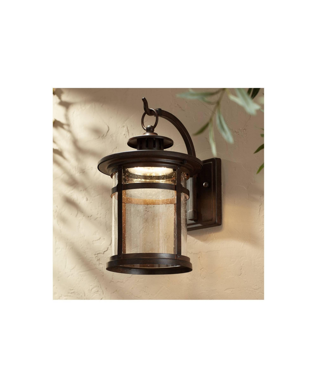 Callaway Rustic Outdoor Wall Light Fixture Led Bronze Steel 14 1/2" Clear Seedy Glass Lantern for Exterior House Porch Patio Outside Deck Garage Yard