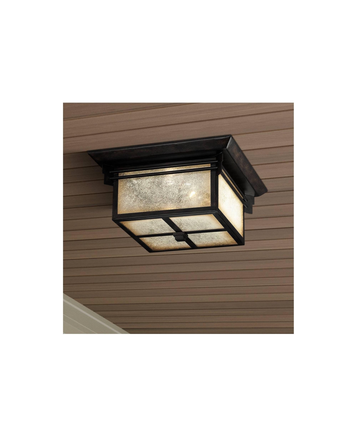 Hickory Point Mission Rustic Outdoor Ceiling Light Flush-Mount Fixture Walnut Bronze Steel 15" Frosted Cream Glass Damp Rated Exterior House Porch Pat