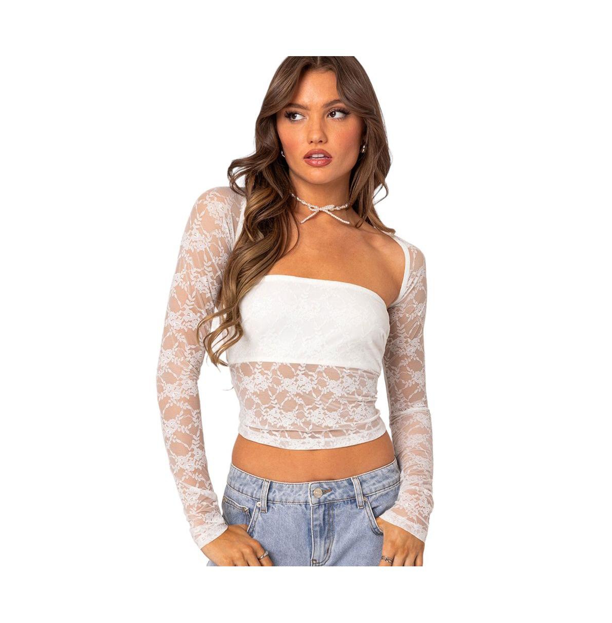 EDIKTED WOMEN'S ADDISON SHEER LACE TWO PIECE TOP