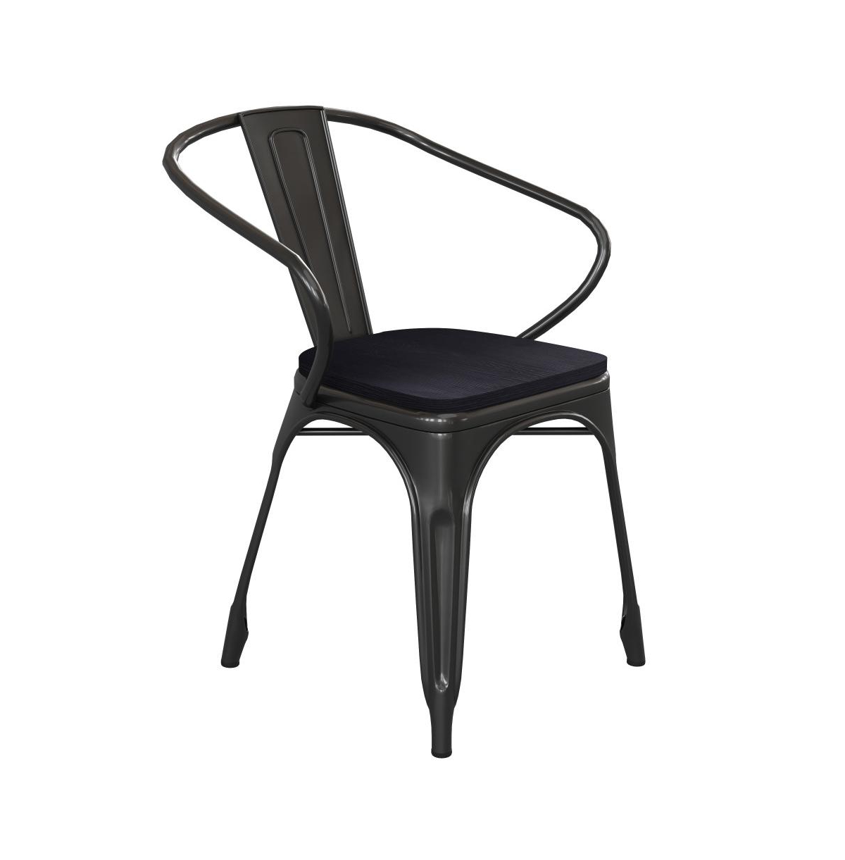 Emma+oliver Alva Metal Indoor-outdoor Stacking Chair With Vertical Slat Back, Arms And All-weather Polystyrene S In Black,black
