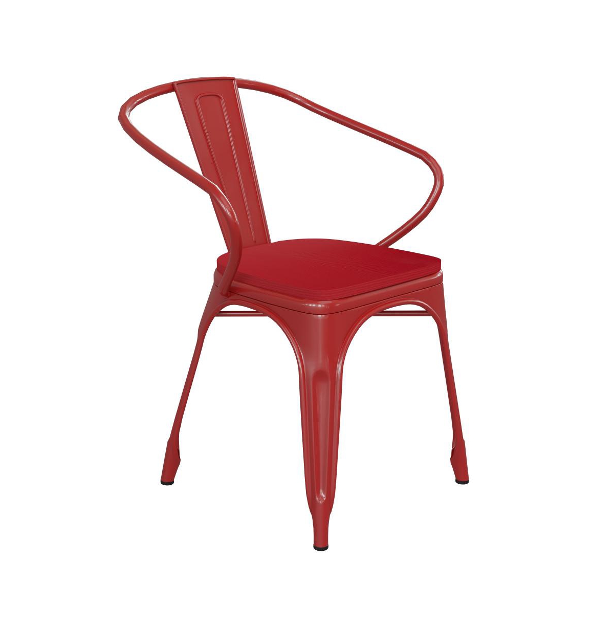 Emma+oliver Alva Metal Indoor-outdoor Stacking Chair With Vertical Slat Back, Arms And All-weather Polystyrene S In Red,red