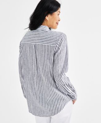 Women's Striped Linen Blend Button-Up Shirt, Created for Macy's