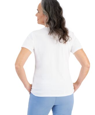 Women's Cotton Short-Sleeve Scoop-Neck Top, PXS-4X, Created for Macy's