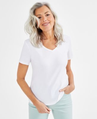 Style & Co Women's Cotton Short Sleeve V-Neck Top