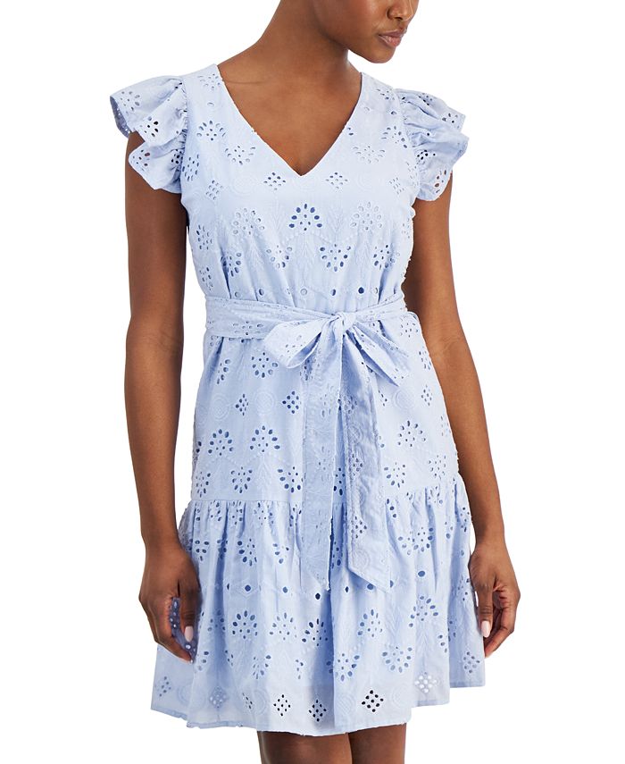 Sam Edelman Same Edelman Women's Eyelet Ruffled Belted Tiered Dress ...