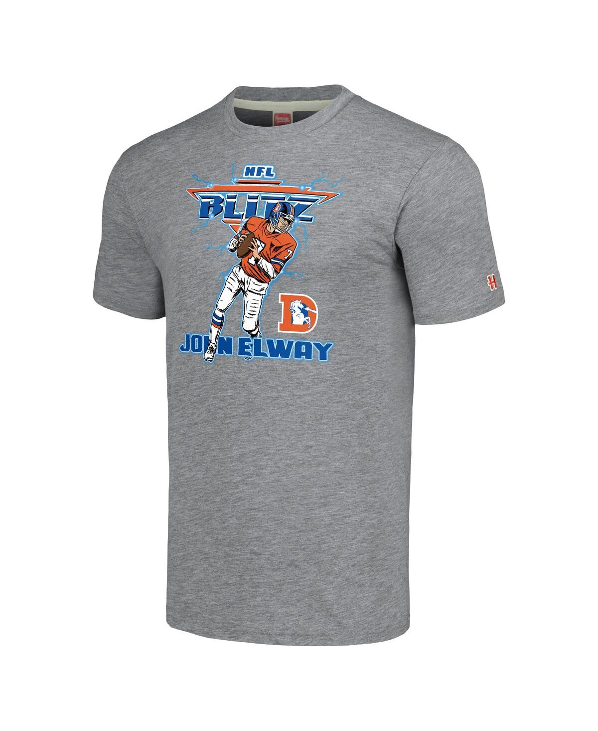 Shop Homage Men's  John Elway Gray Denver Broncos Nfl Blitz Retired Player Tri-blend T-shirt