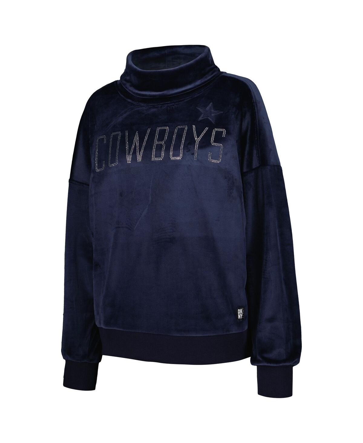 Shop Dkny Women's  Sport Navy Dallas Cowboys Deliliah Rhinestone Funnel Neck Pullover Sweatshirt
