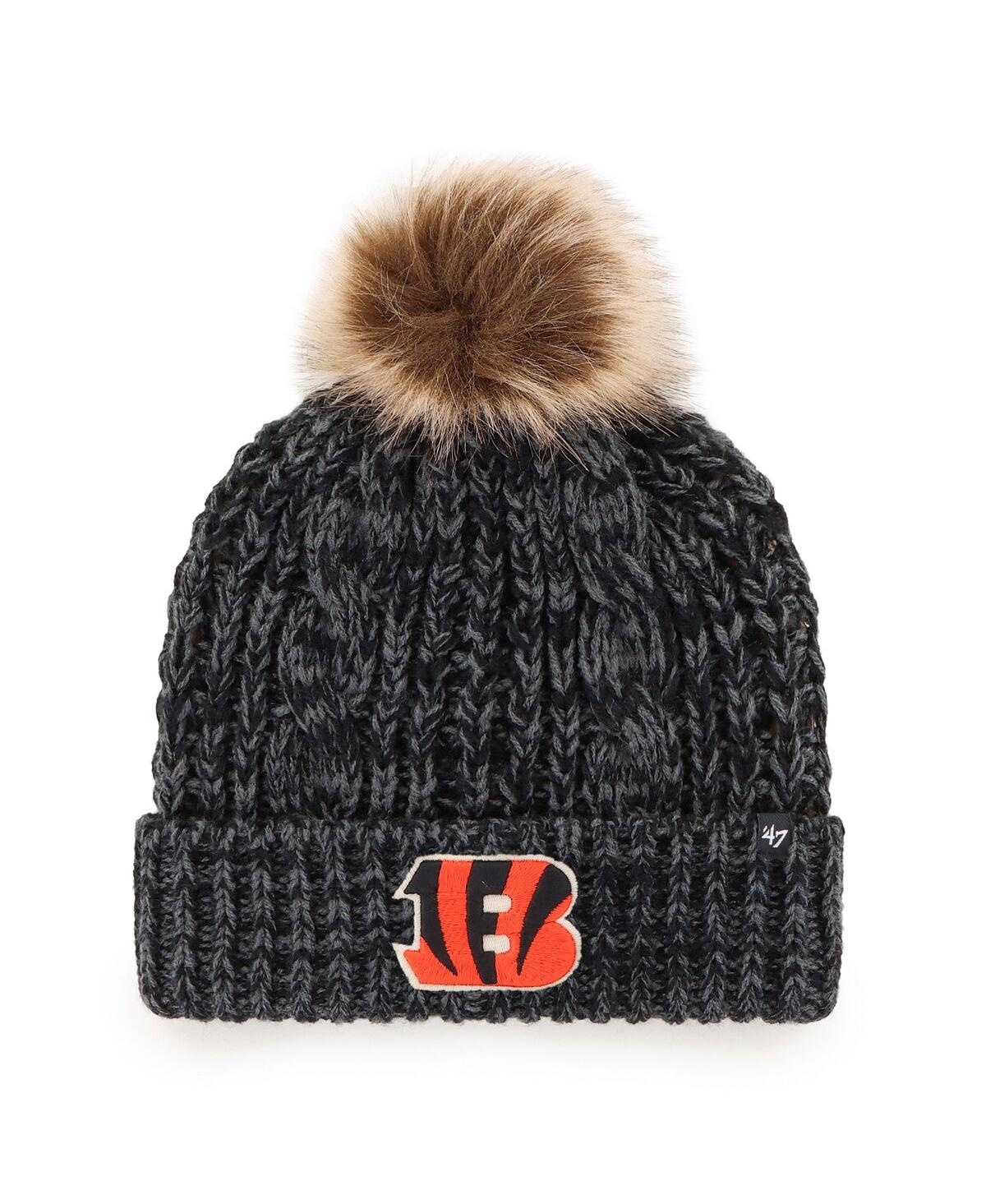 47 BRAND WOMEN'S '47 BRAND BLACK CINCINNATI BENGALS LOGO MEEKO CUFFED KNIT HAT WITH POM 