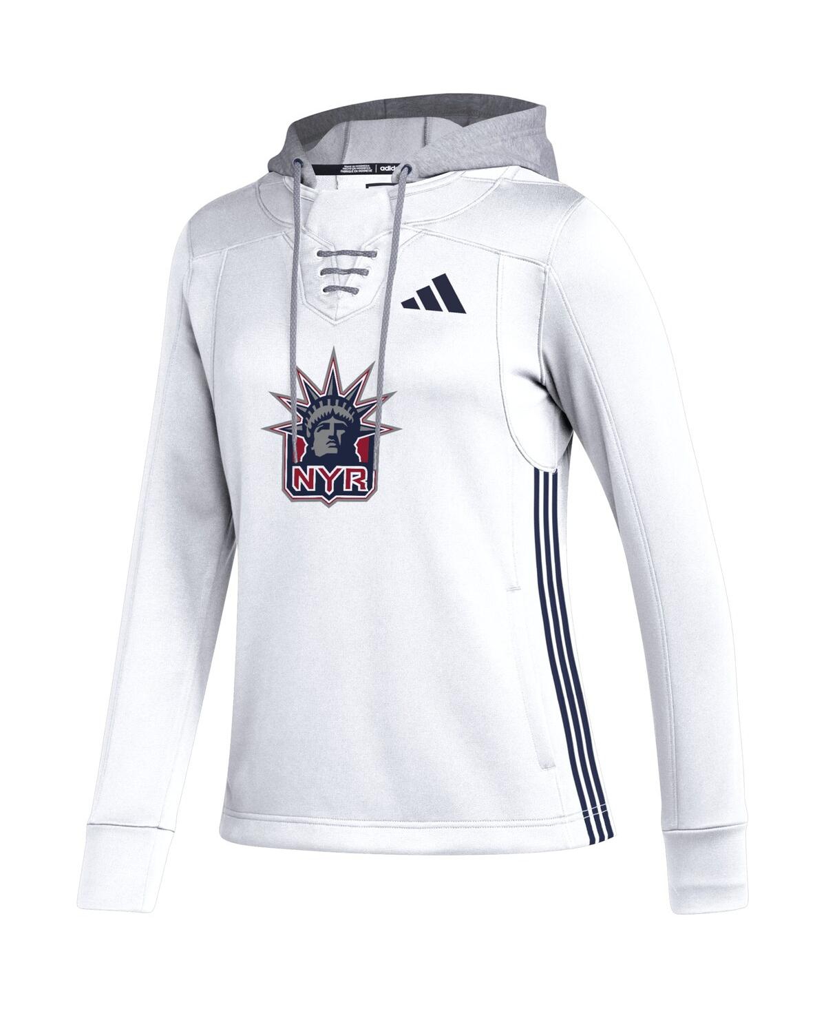 Shop Adidas Originals Women's Adidas White New York Rangers Refresh Skate Lace Aeroready Pullover Hoodie