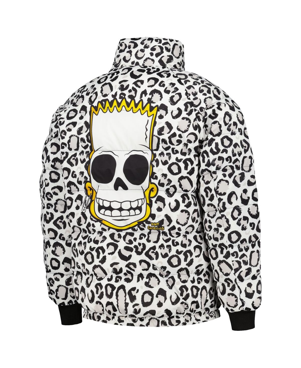 Shop Freeze Max Men's  White The Simpsons Bart Leopard Print Raglan Full-zip Puffer Jacket