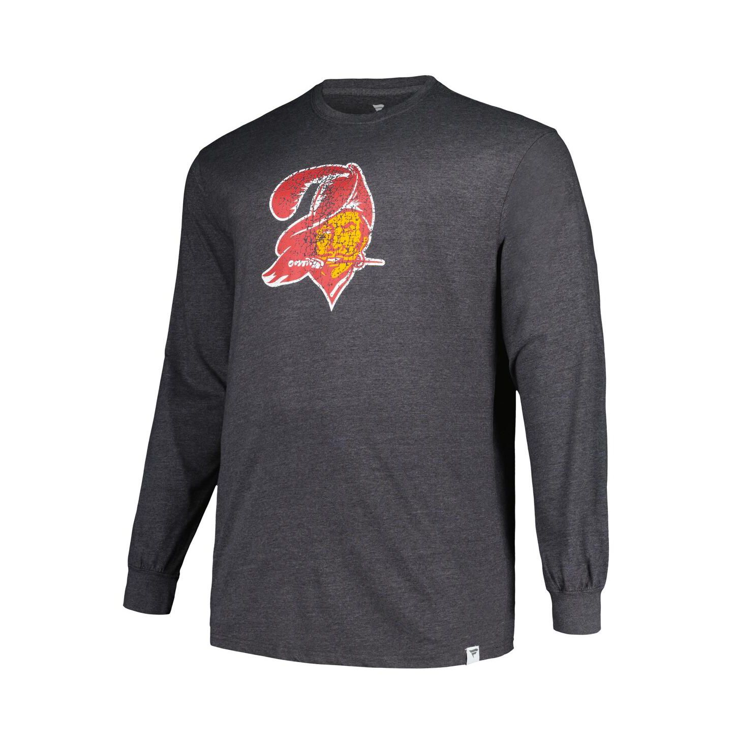 Мужская футболка Profile Heather Charcoal Distressed Tampa Bay Buccaneers Big and Tall Throwback Long Sleeve — фото 3