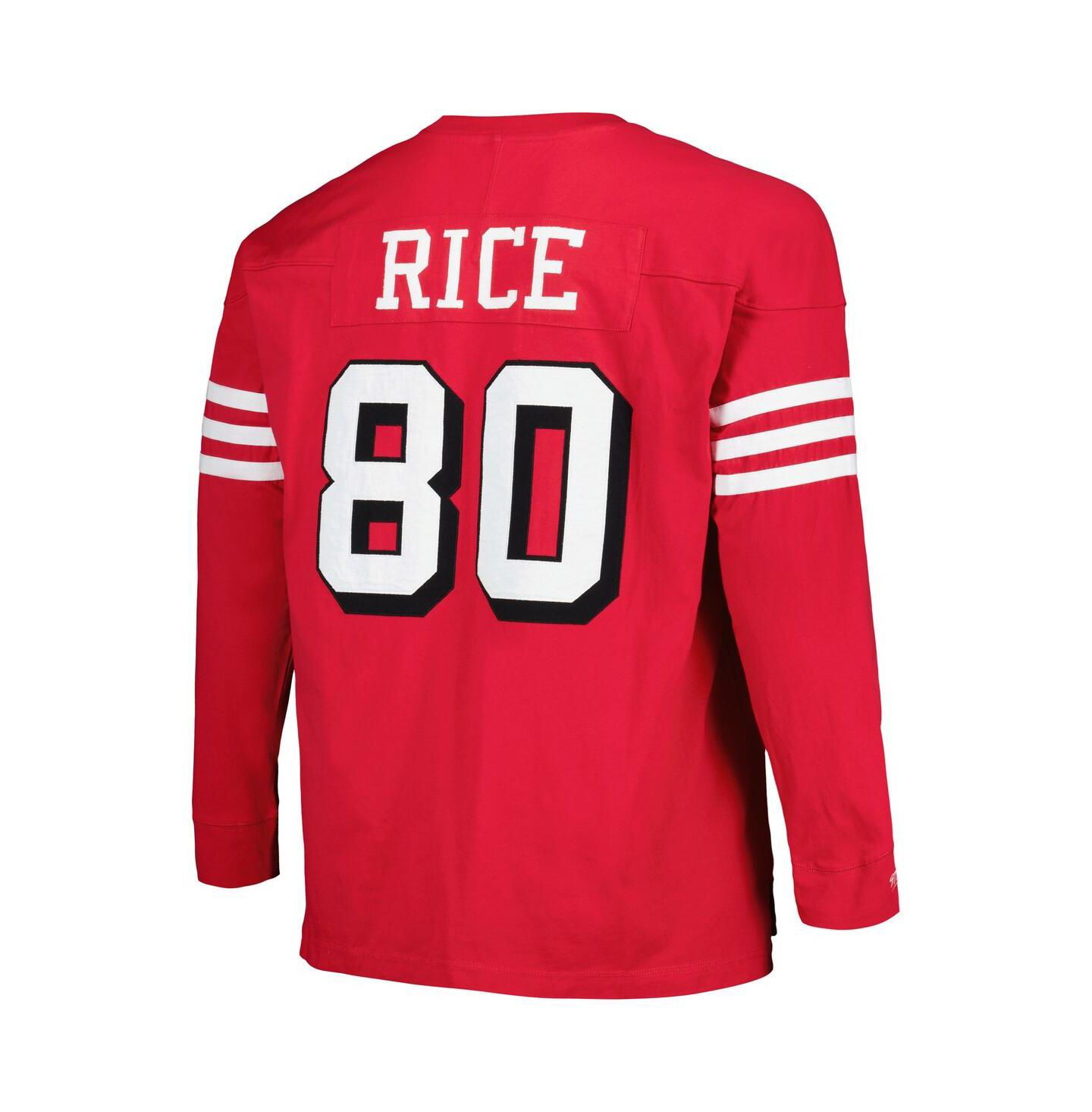 Мужская футболка Mitchell & Ness Jerry Rice Scarlet San Francisco 49ers Big and Tall Cut and Sew Player Name and Number Long Sleeve — фото 3