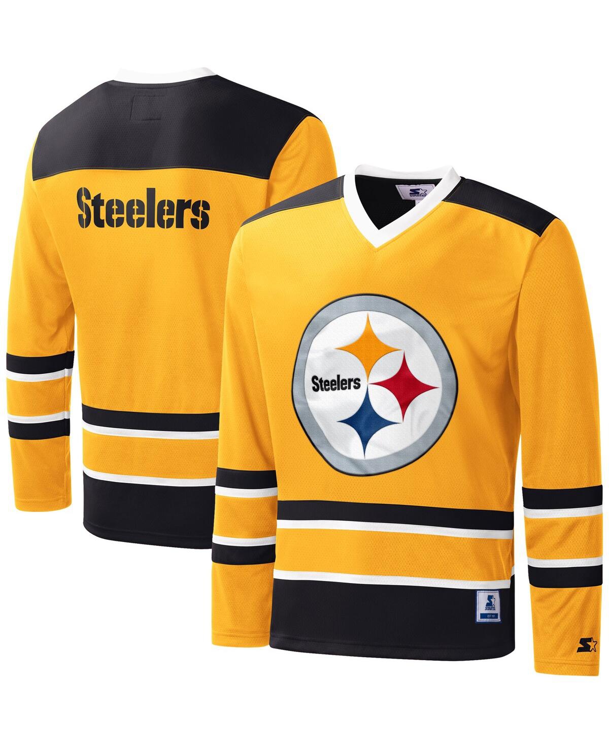 Men's Starter Gold Pittsburgh Steelers Cross-Check V-Neck Long Sleeve T-shirt - Gold
