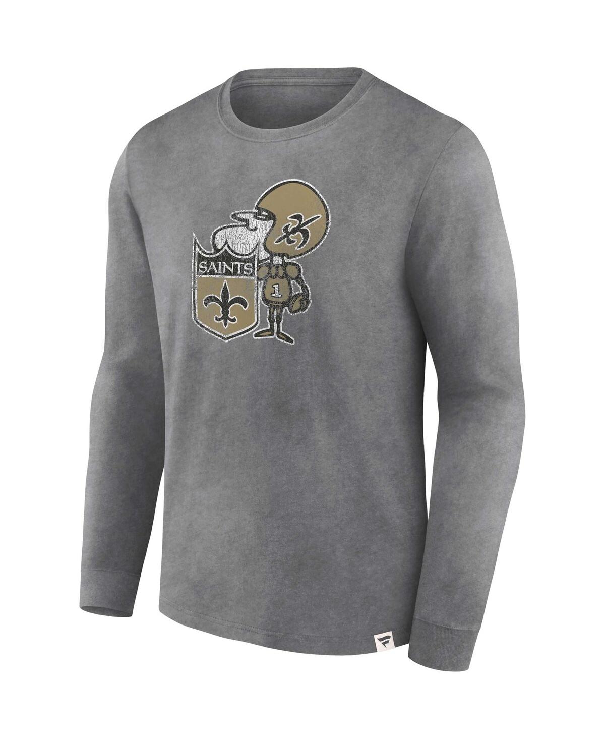 Men's FanaticsDistressed New Orleans Saints Washed Primary Long Sleeve T-shirt - Heather Charcoal
