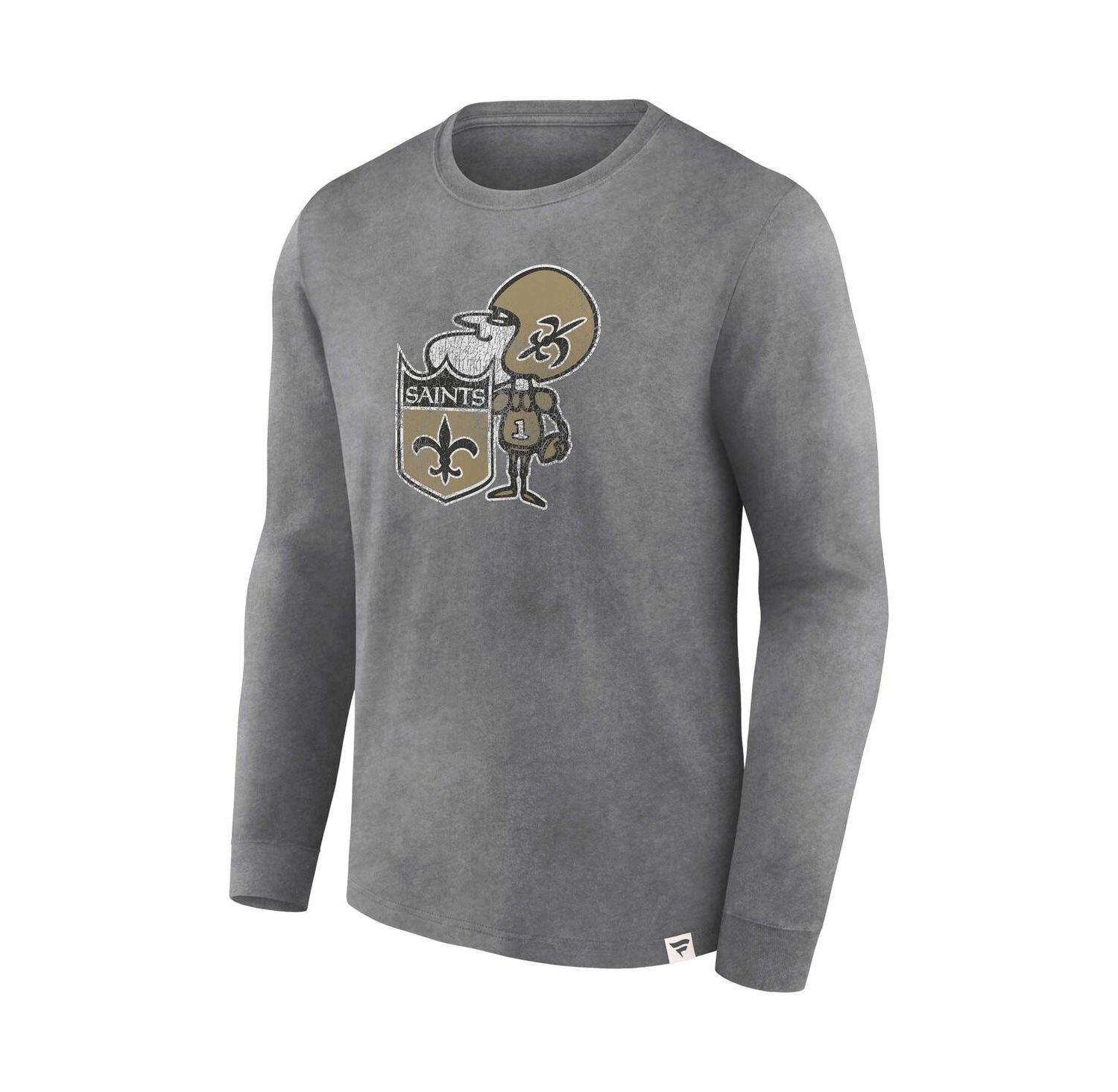 Men's Heather Charcoal Distressed New Orleans Saints Washed Primary Long Sleeve T-shirt