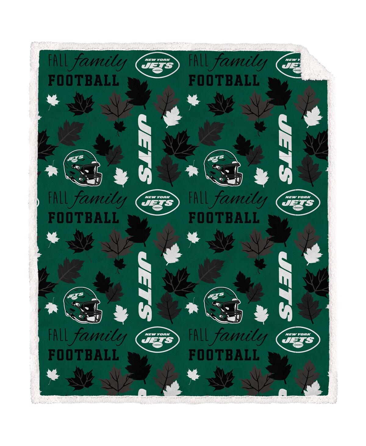 Pegasus Home Fashions New York Jets 60" X 70" Fall, Family And Football Flannel Fleece Sherpa Blanket In Green