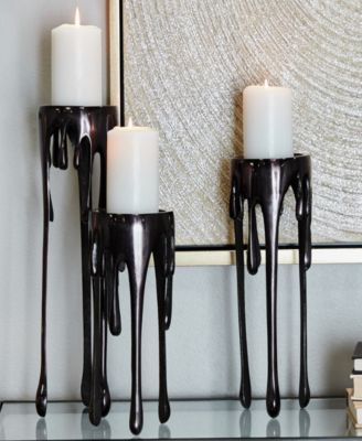 Aluminum Pillar Candle Holder with Dripping Melting Designed Legs Set of 3 - 12", 10", 8" H