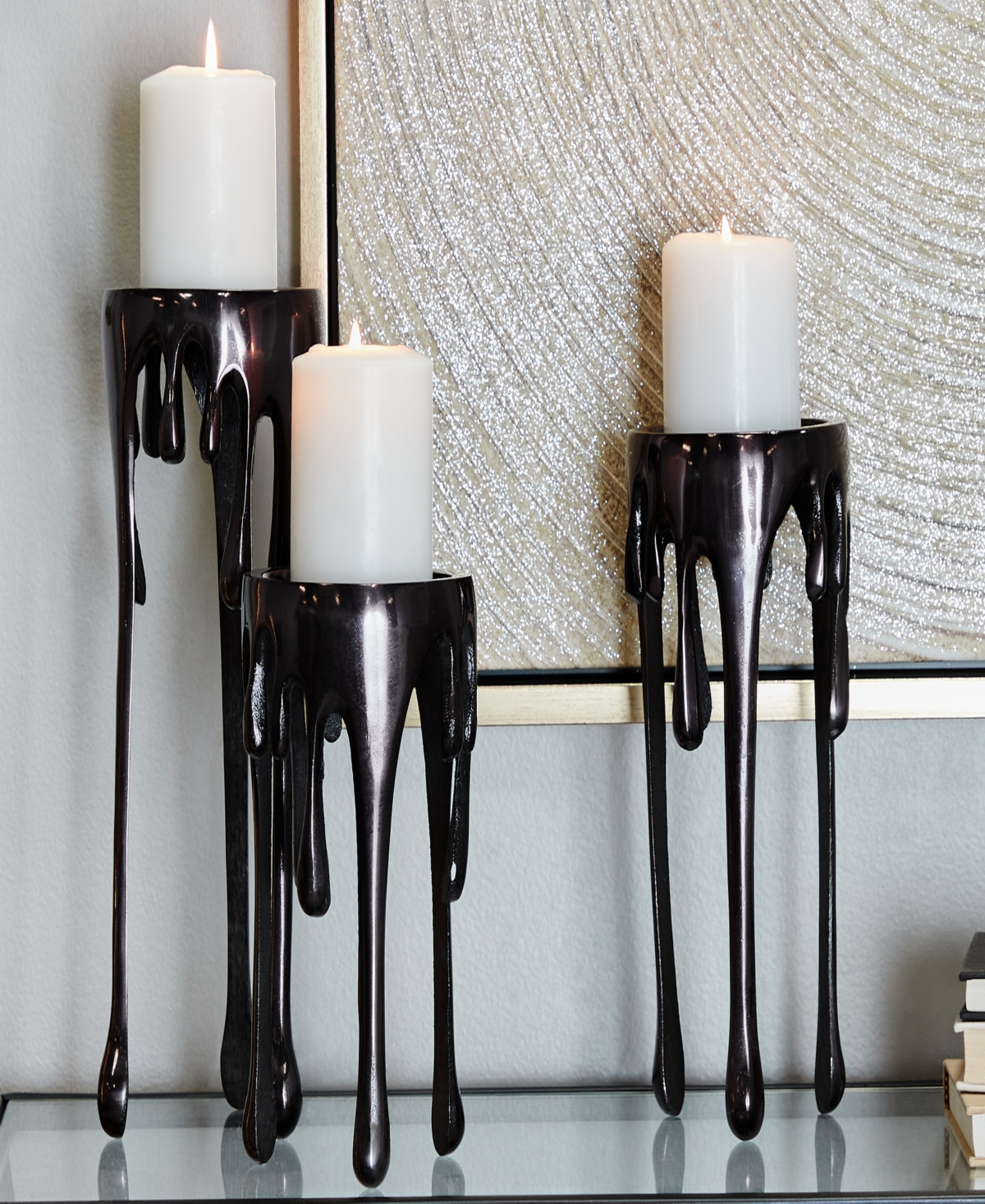 Shop Cosmoliving Aluminum Pillar Candle Holder With Dripping Melting Designed Legs Set Of 3 In Black