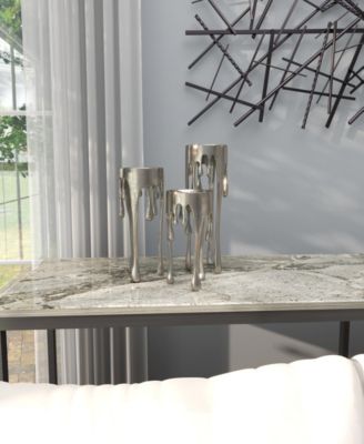 Aluminum Abstract Pillar Drip Candle Holder with Melting Designed Legs Set of 3 - 12", 10", 8" H