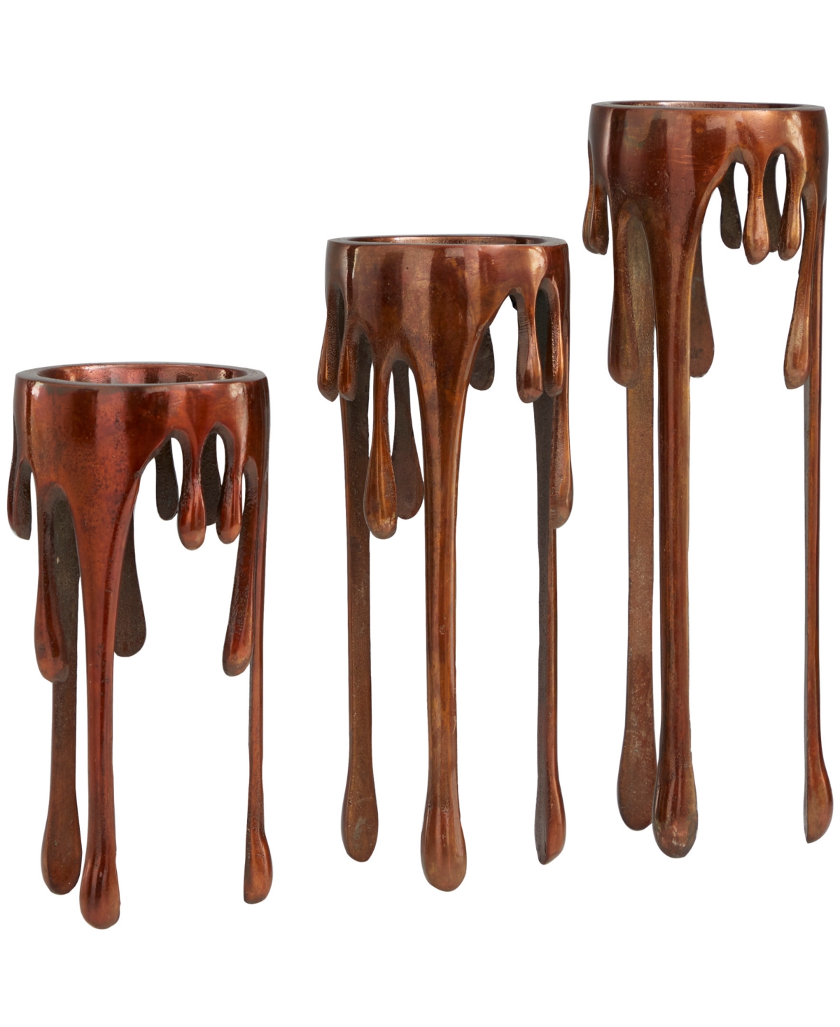 Shop Rosemary Lane Aluminum Pillar Candle Holder With Dripping Melting Designed Legs Set Of 3 In Copper