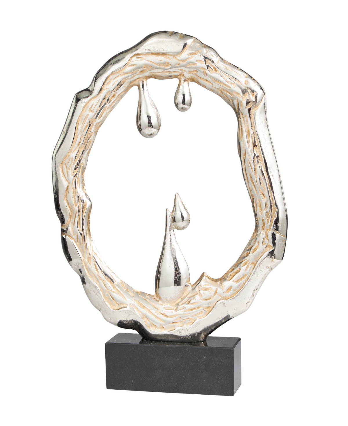 Rosemary Lane Aluminum Abstract Metallic Melting Drip Collection Sculpture With Marble Base, 19" X 3" X 23" In Silver