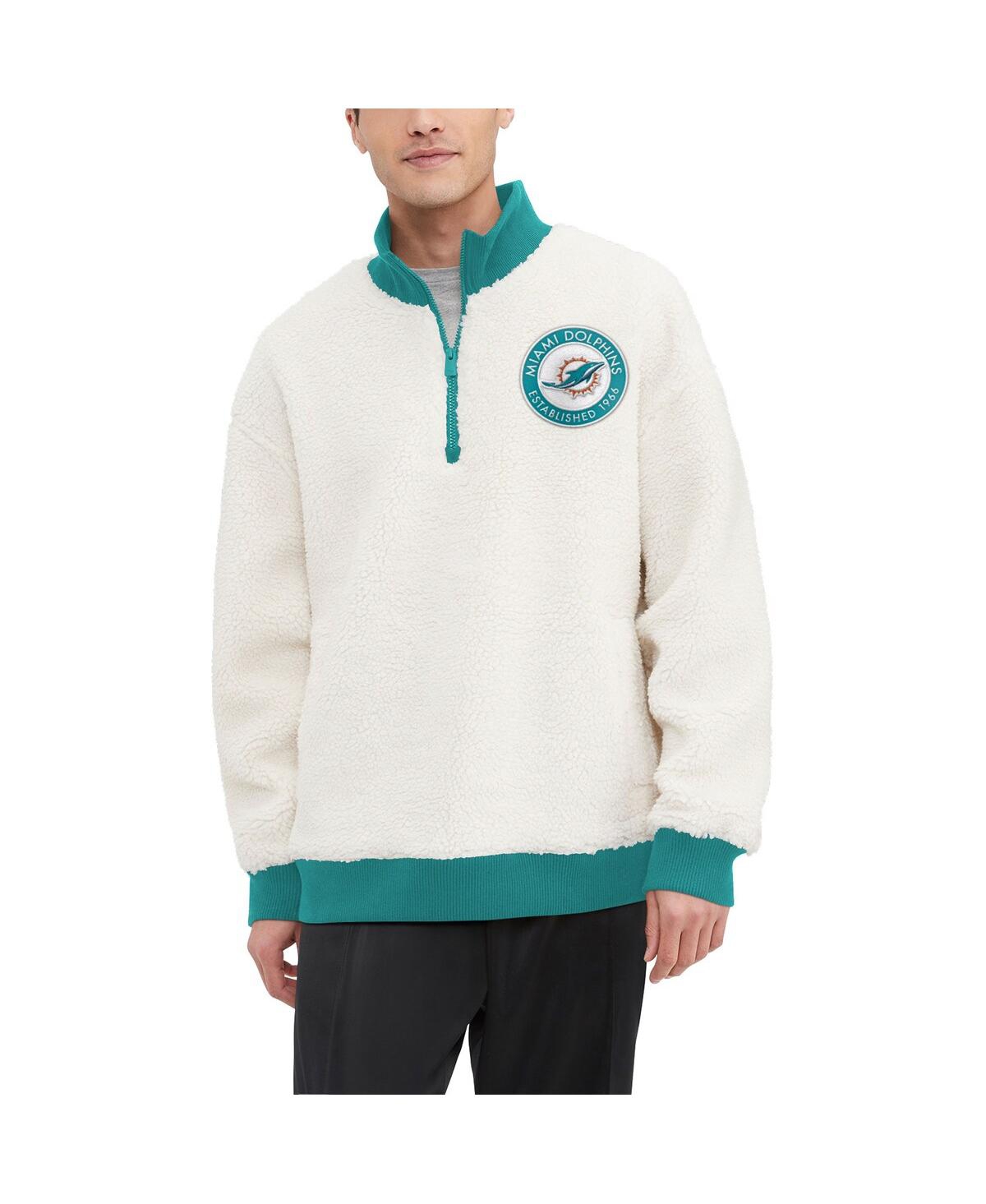 Men's Tommy Hilfiger Cream Miami Dolphins Jordan Sherpa Quarter-Zip Sweatshirt - Cream