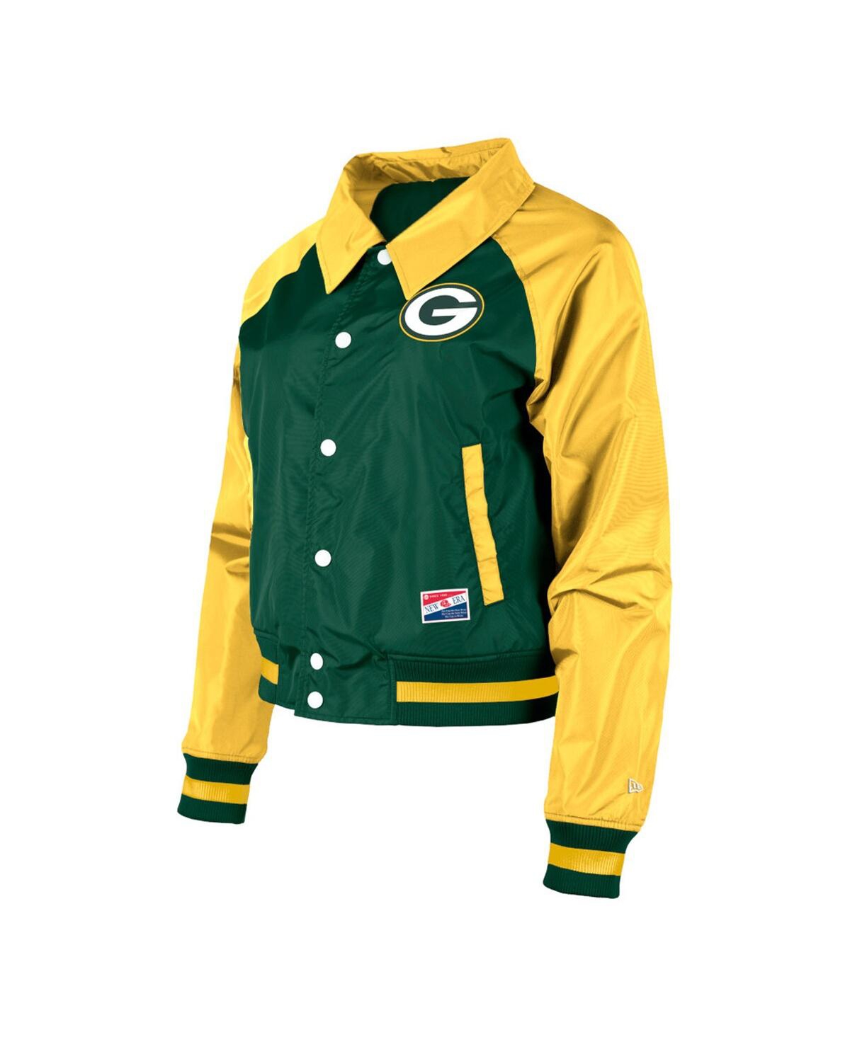 NEW ERA WOMEN'S NEW ERA GREEN GREEN BAY PACKERS COACHES RAGLAN FULL-SNAP JACKET 