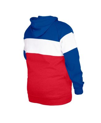 Men's Royal Distressed New England Patriots Big and Tall Throwback Colorblock Pullover Hoodie