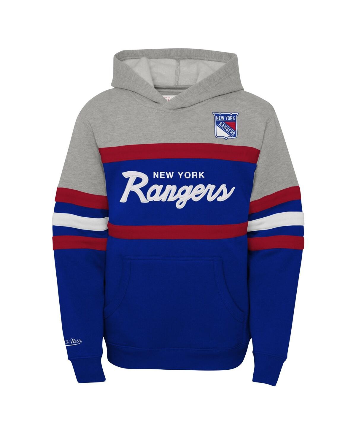 Mitchell & Ness Big Boys Blue New York Rangers Head Coach Pullover Hoodie In Gray
