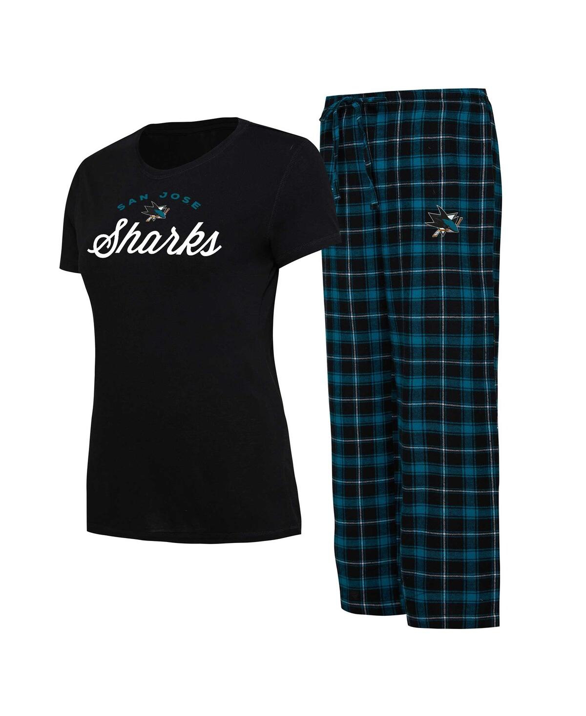 Shop Concepts Sport Women's  Black, Teal San Jose Sharks Arctic T-shirt And Pajama Pants Sleep Set In Black,teal