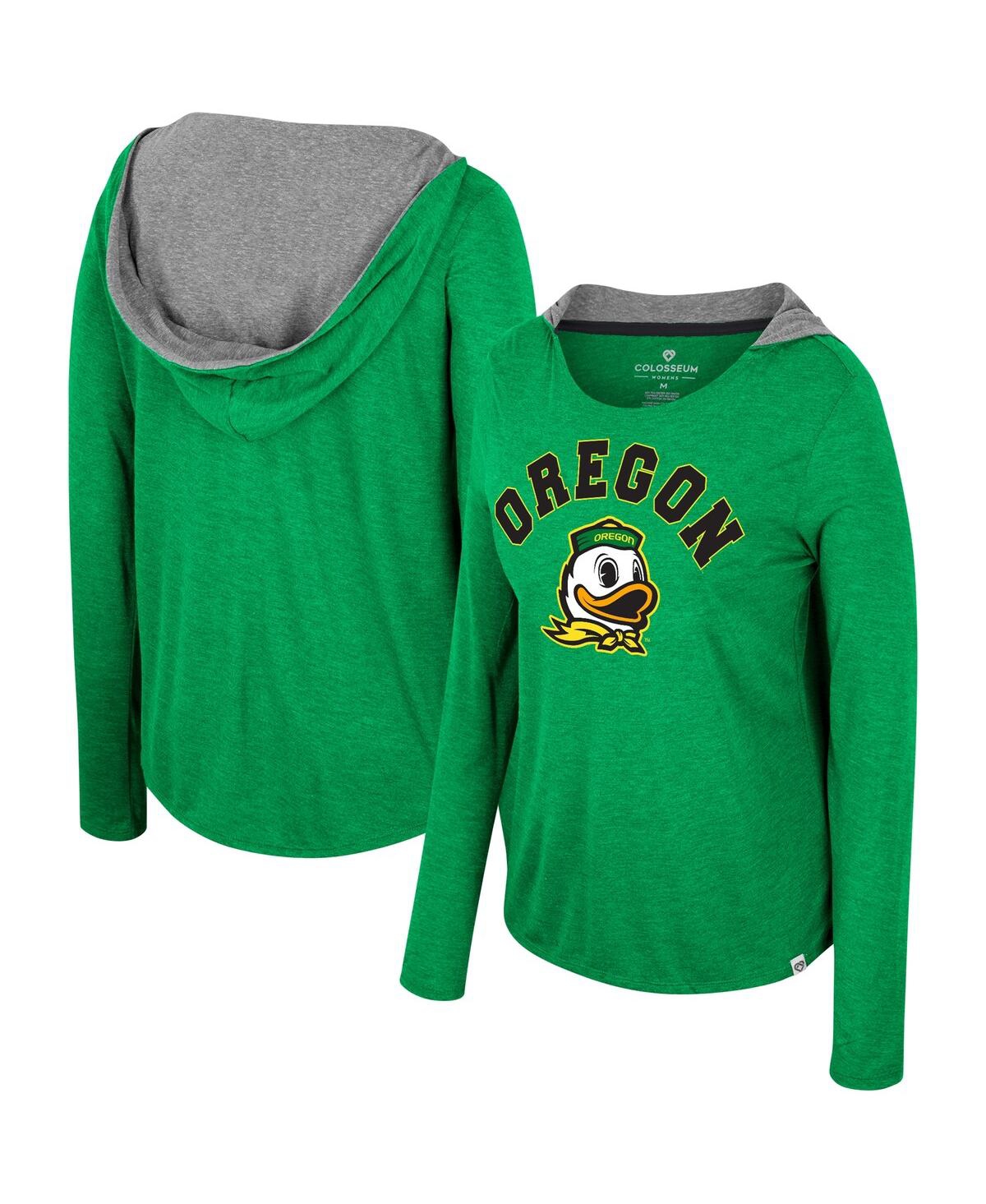 Colosseum Women's  Green Distressed Oregon Ducks Distressed Heather Long Sleeve Hoodie T-shirt