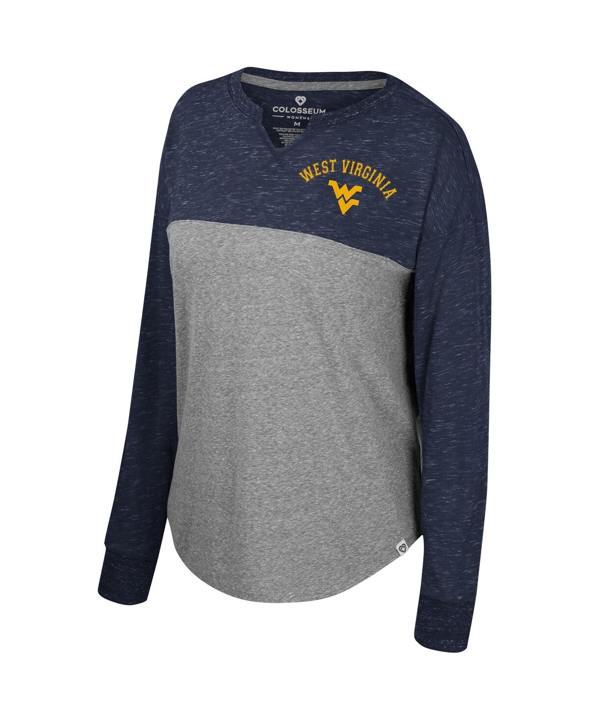 Shop Colosseum Women's  Heather Gray, Navy Distressed West Virginia Mountaineers Jelly Of The Month Oversi In Heather Gray,navy