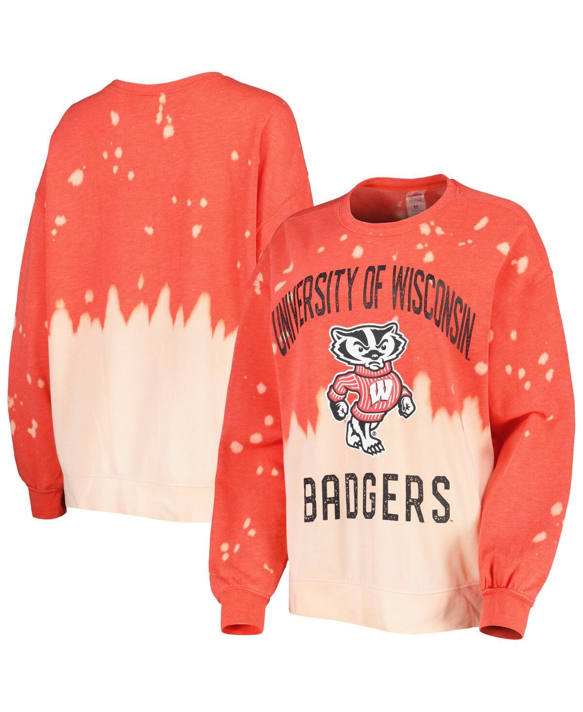 Women's Gameday Couture Red Distressed Wisconsin Badgers Twice As Nice Faded Dip-Dye Pullover Long Sleeve Top - Red