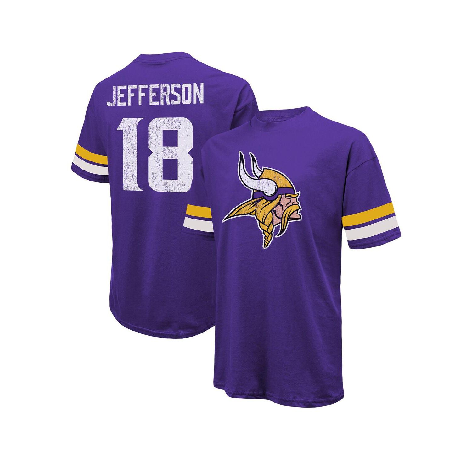 Men's Threads Justin Jefferson Purple Distressed Minnesota Vikings Name and Number Oversize Fit T-shirt