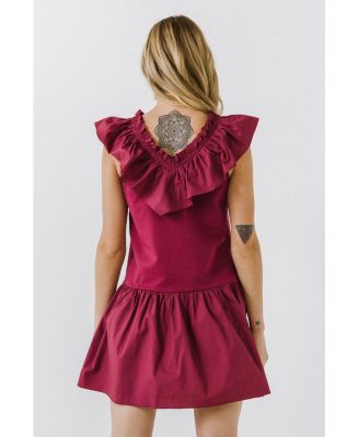 Women's Mixed Media Ruffle Detail Dress