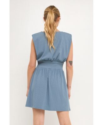 Women's Shoulder Pad Mini with Smocked Waist Dress