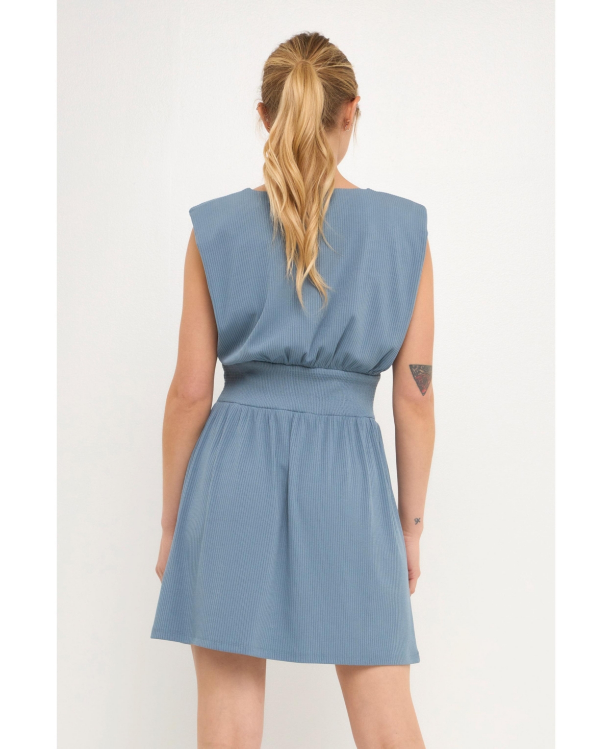 endless rose Women's Shoulder Pad Mini with Smocked Waist Dress