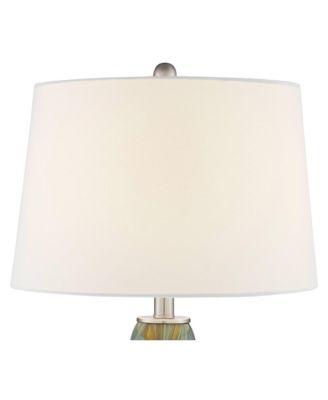 Azure Modern Table Lamps 29 1/2" Tall Set of 2 Blue Brown Art Glass White Fabric Drum Shade for Bedroom Living Room Bedside Nightstand