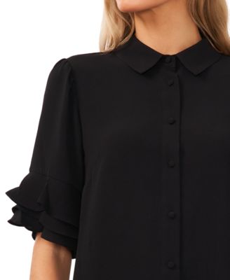 Women's Button-Front Ruffled 3/4-Sleeve  Blouse