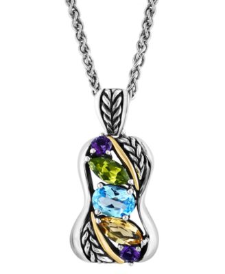 EFFY&reg; Multi-Gemstone 18" Pendant Necklace (2-5/8 ct. t.w.) in Sterling Silver & 18k Gold-Plate