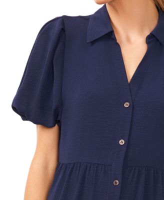 Women's Collared Short-Sleeve Tiered Shirtdress