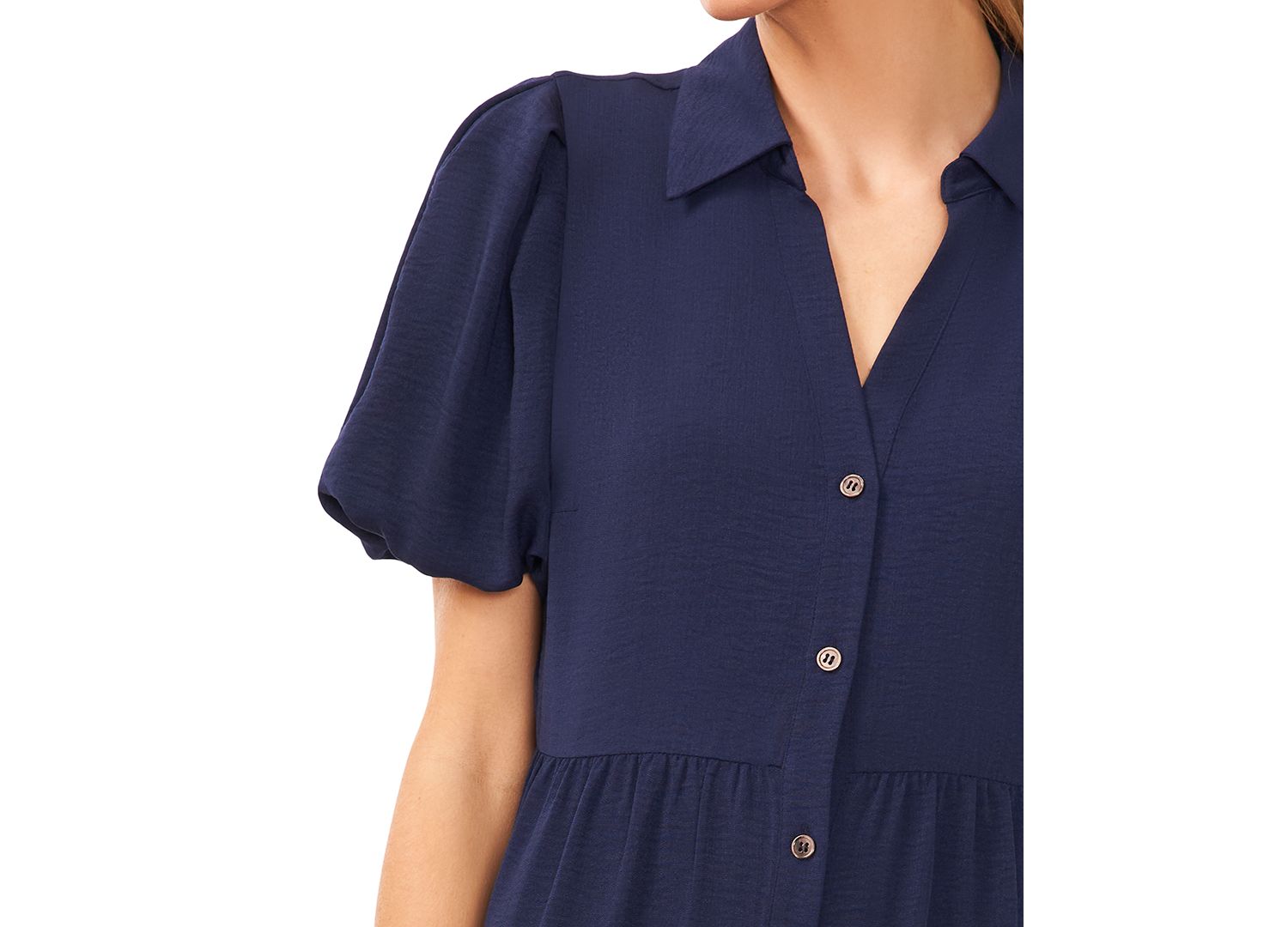Women's Collared Short-Sleeve Tiered Shirtdress