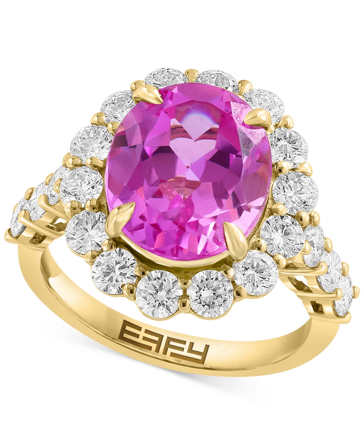 Effy Collection Effy Lab Grown Pink Sapphire (5-3/8 Ct. T.w) & Lab Grown Diamond (1-1/2 Ct. T.w.) Halo Ring In 14k R In Yellow Gold